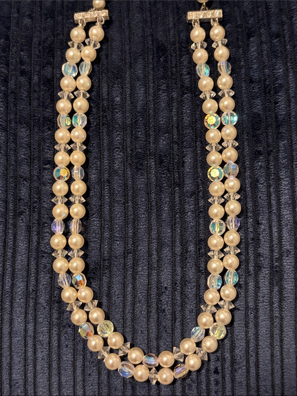 Laguna Vintage Double Strand Pearl Aurora Borealis Crystal Choker Necklace